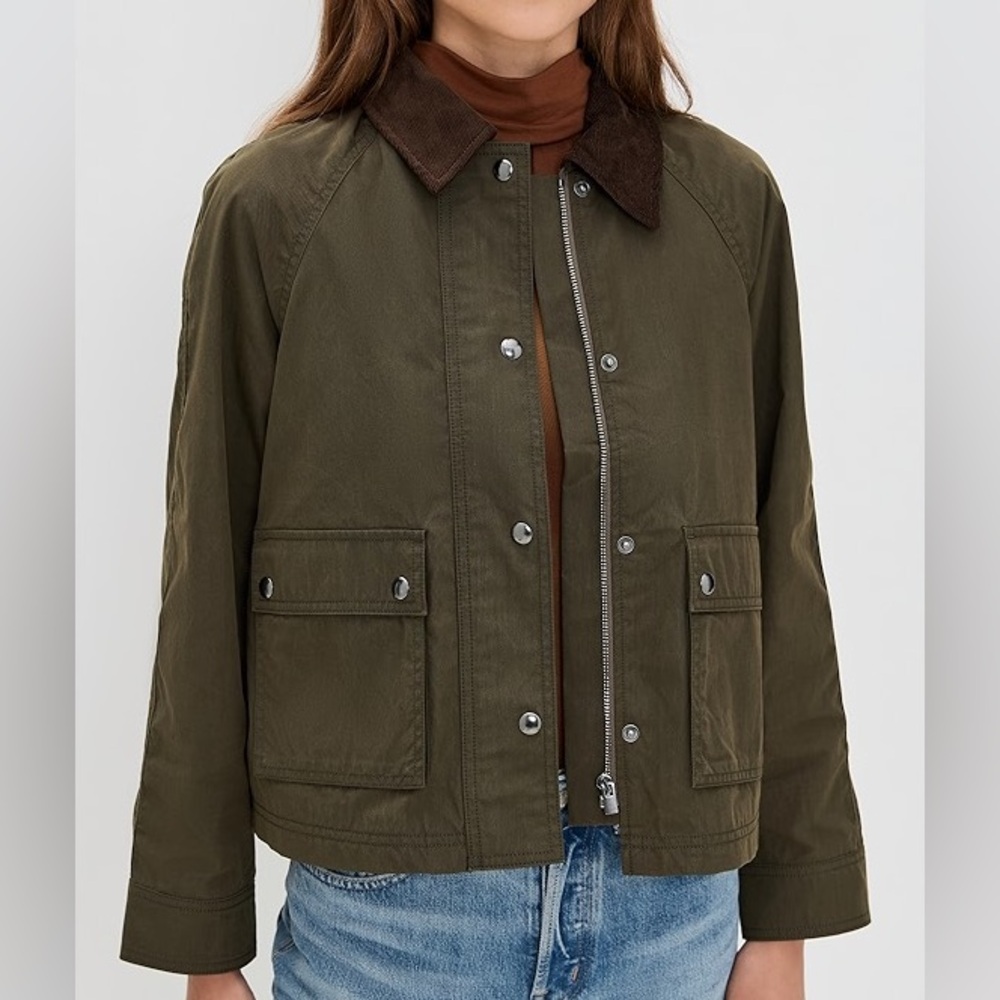 Madewell Waxed Zip-Front Green & Brown Barbour Jacket